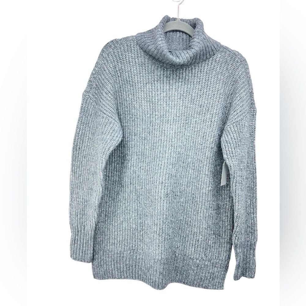 Nine West Womens Turtleneck Tunic Sweater Coal Heather Medium NWT Oversize Fit